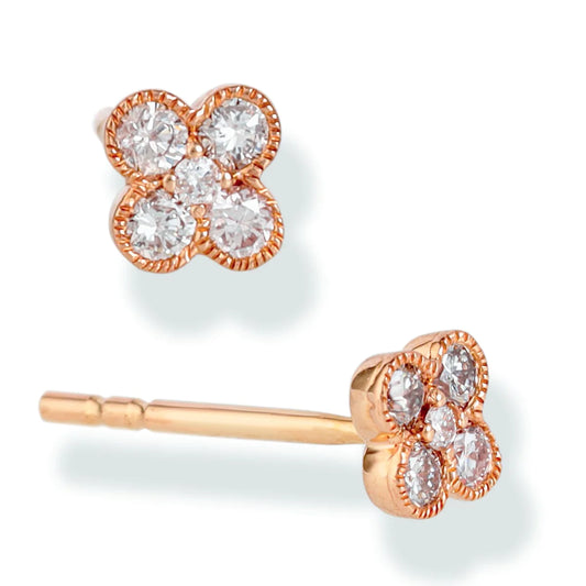 Diamond Clover Ear Studs Rose Gold