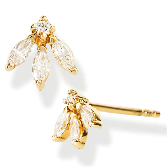 Diamond Marquise Ear Studs Yellow Gold