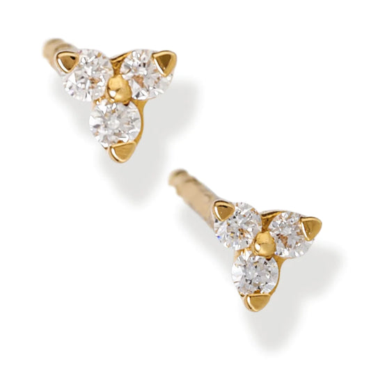 Diamond 3 Pcs Triangle Ear Studs Yellow Gold