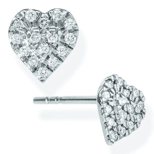 Diamond Heart Shape Ear Studs White Gold