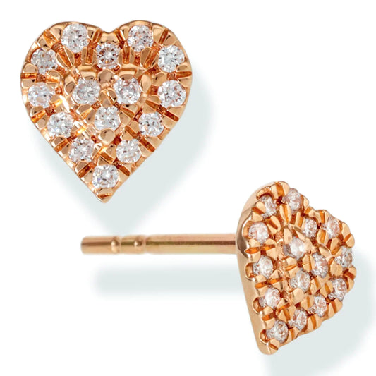 Diamond Heart Shape Ear Studs Rose Gold