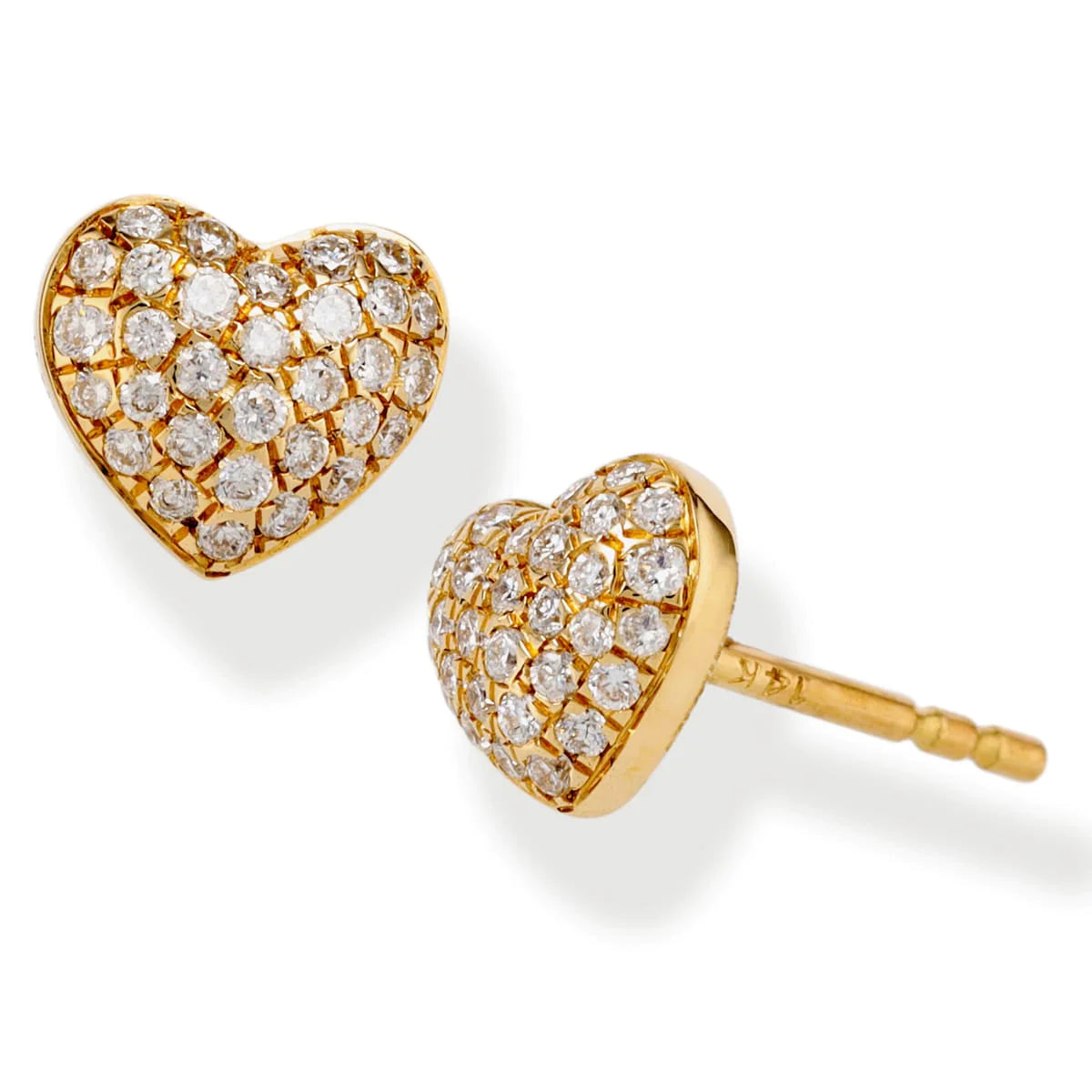 Diamond Heart Shape Ear Studs Yellow Gold