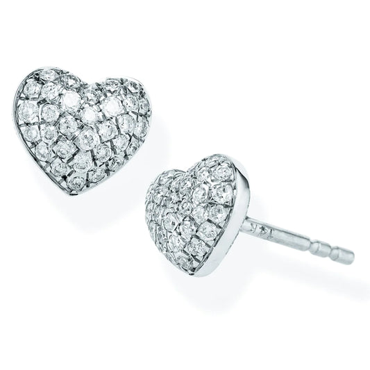 Diamond Heart Shape Ear Studs White Gold