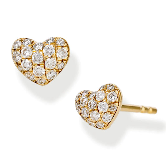 Diamond Heart Shape Ear Studs Yellow Gold