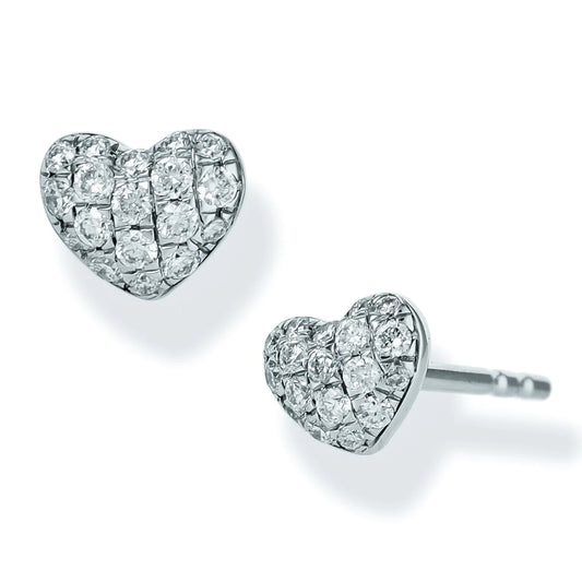 Diamond Heart Shape Ear Studs White Gold