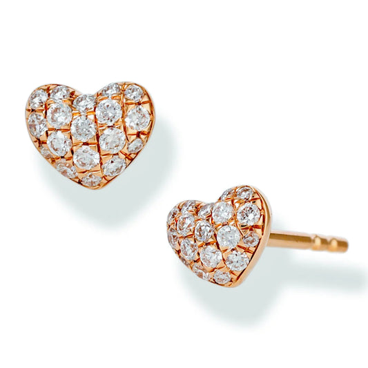 Diamond Heart Shape Ear Studs Rose Gold