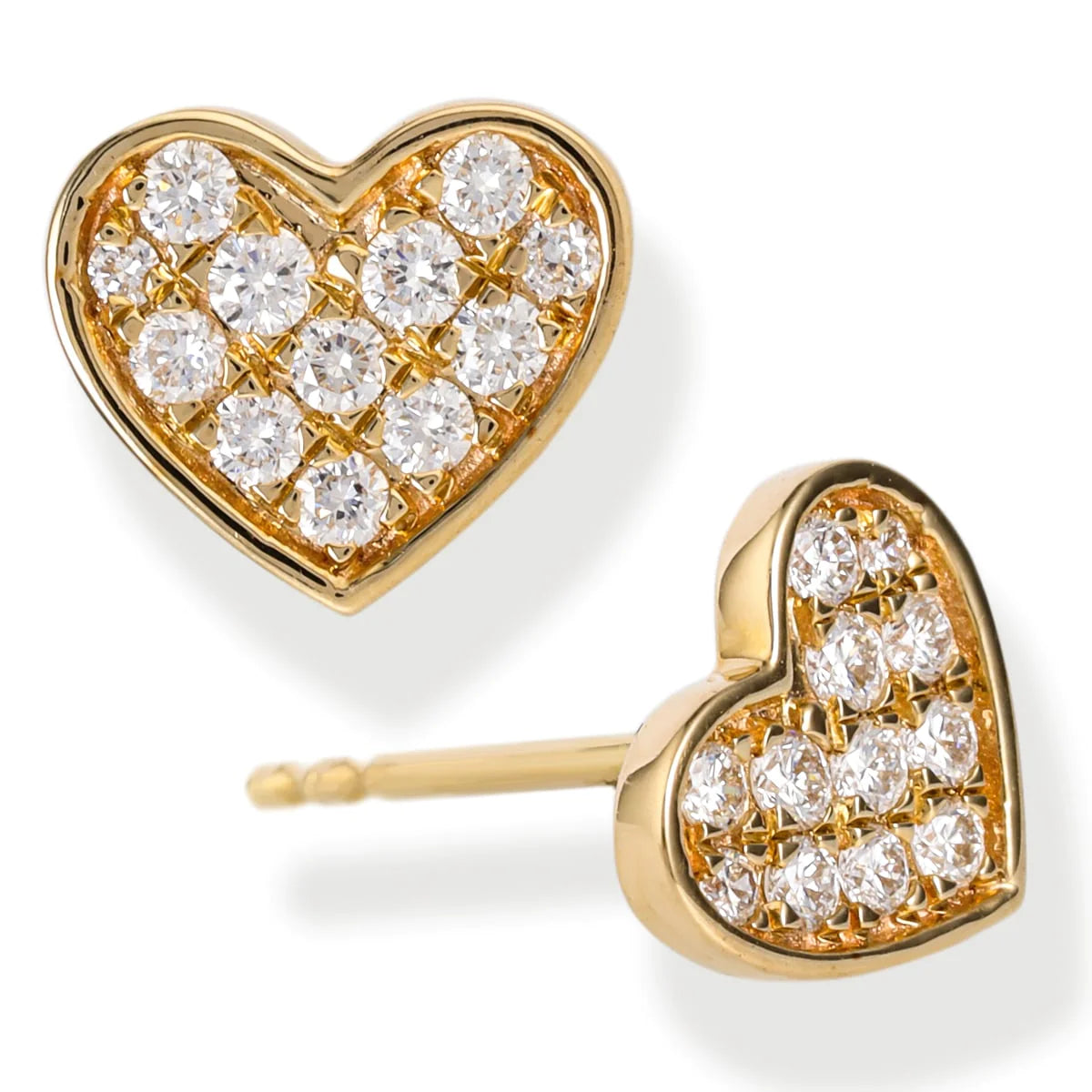Diamond Heart Shape Ear Studs Yellow Gold