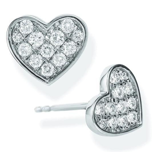 Diamond Heart Shape Ear Studs White Gold