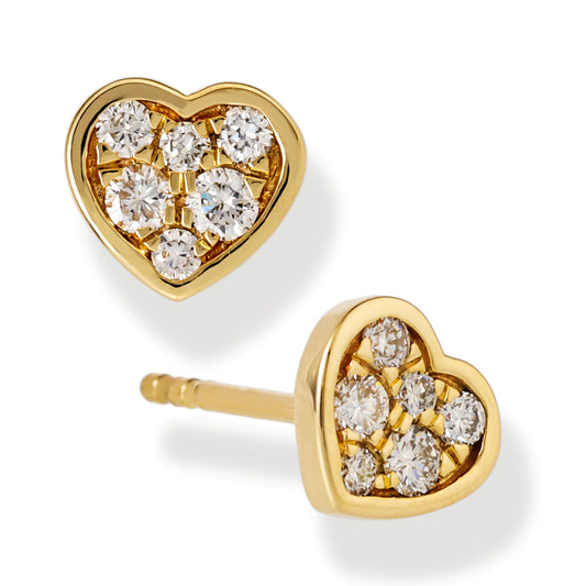 Diamond Heart Shape Ear Studs Yellow Gold