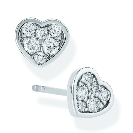 Diamond Heart Shape Ear Studs White Gold