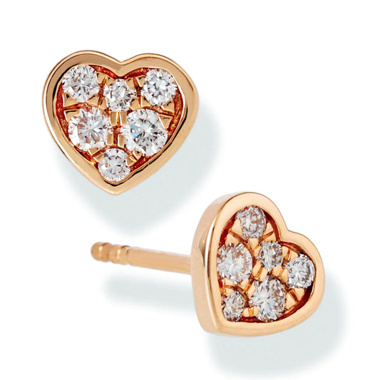 Diamond Heart Shape Ear Studs Rose Gold