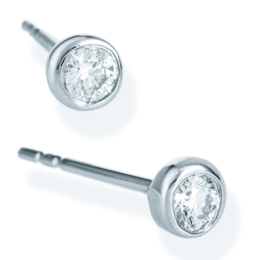 Diamond Round Bezel Ear Studs White Gold