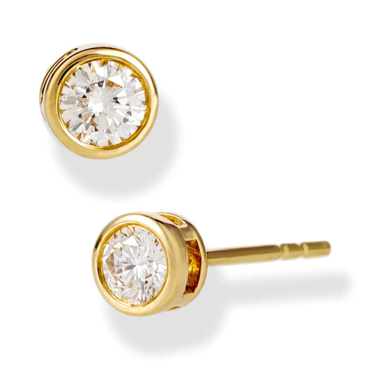 Diamond Round Bezel Ear Studs Yellow Gold