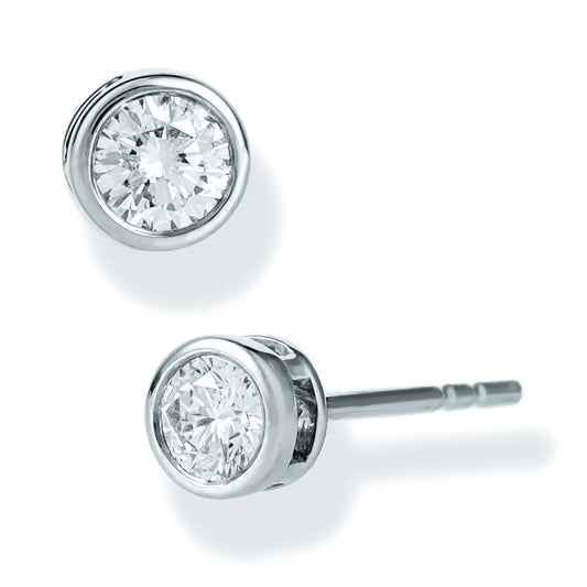 Diamond Round Bezel Ear Studs White Gold