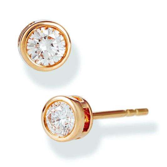 Diamond Round Bezel Ear Studs Rose Gold