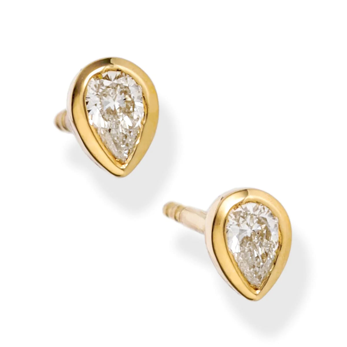 Diamond Pear Shape Bezeled Ear Studs Yellow Gold