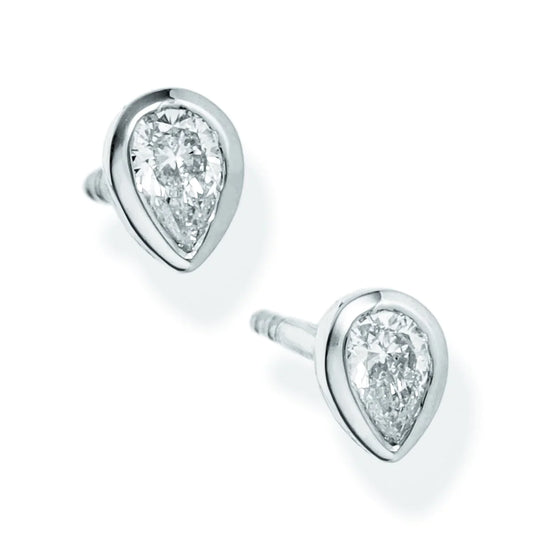 Diamond Pear Shape Bezeled Ear Studs White Gold