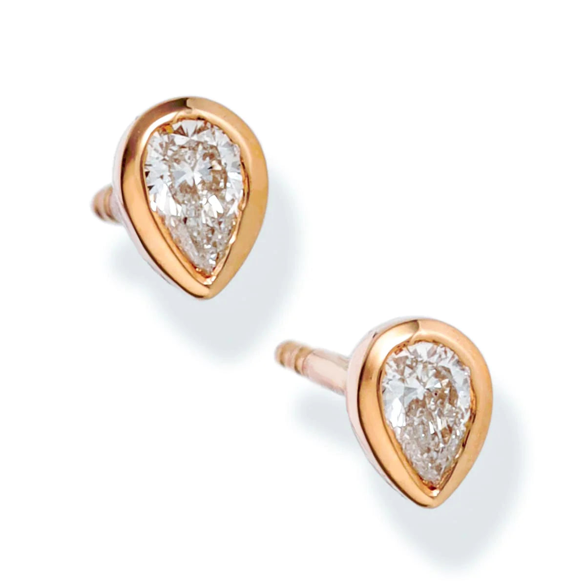 Diamond Pear Shape Bezeled Ear Studs Rose Gold