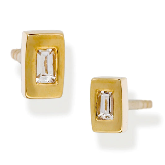 Diamond Baguette Bezeled Ear Studs Yellow Gold