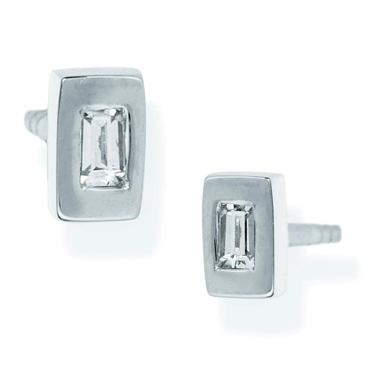 Diamond Baguette Bezeled Ear Studs White Gold