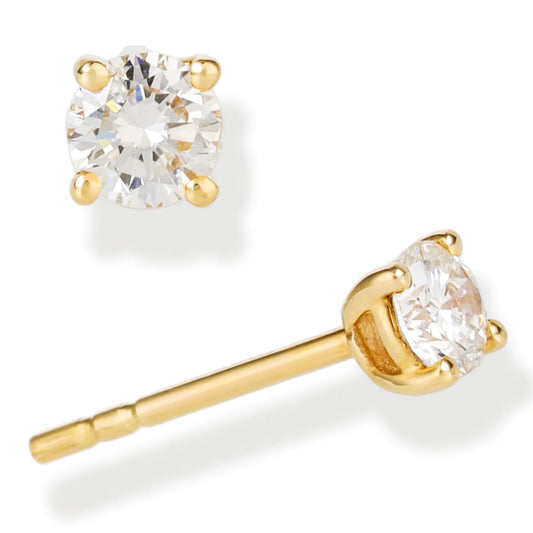 Diamond Round 1 Pcs Ear Studs Yellow Gold