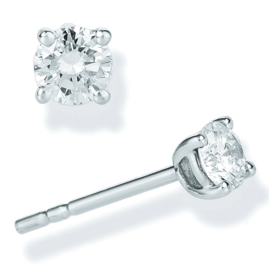 Diamond Round 1 Pcs Ear Studs White Gold