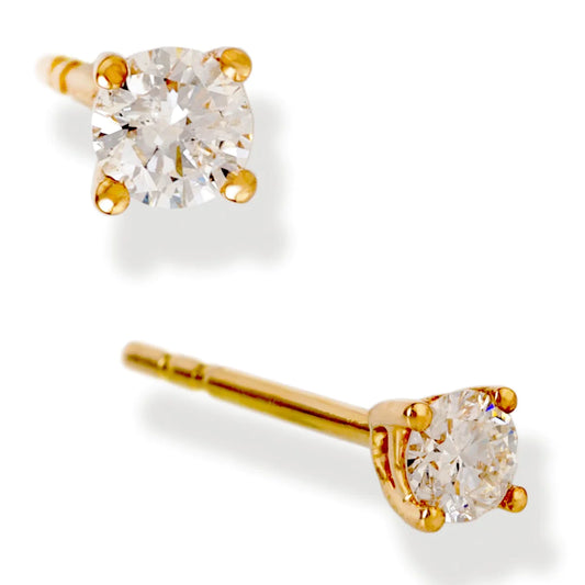 Diamond Round 1 Pcs Ear Studs Yellow Gold