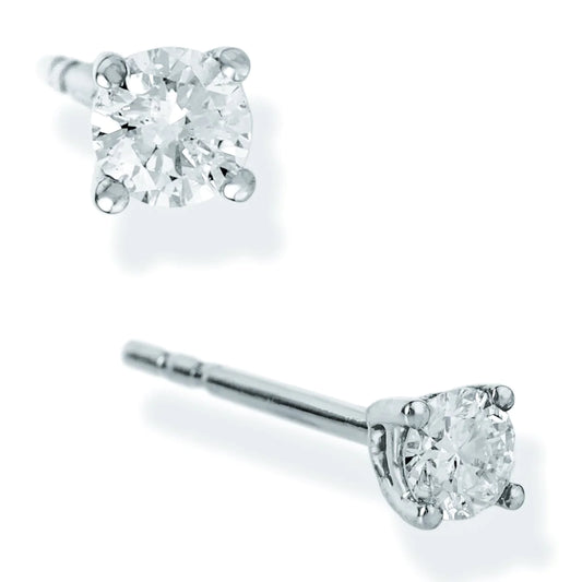 Diamond Round 1 Pcs Ear Studs White Gold