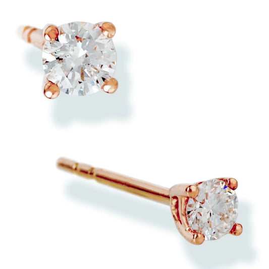 Diamond Round 1 Pcs Ear Studs Rose Gold