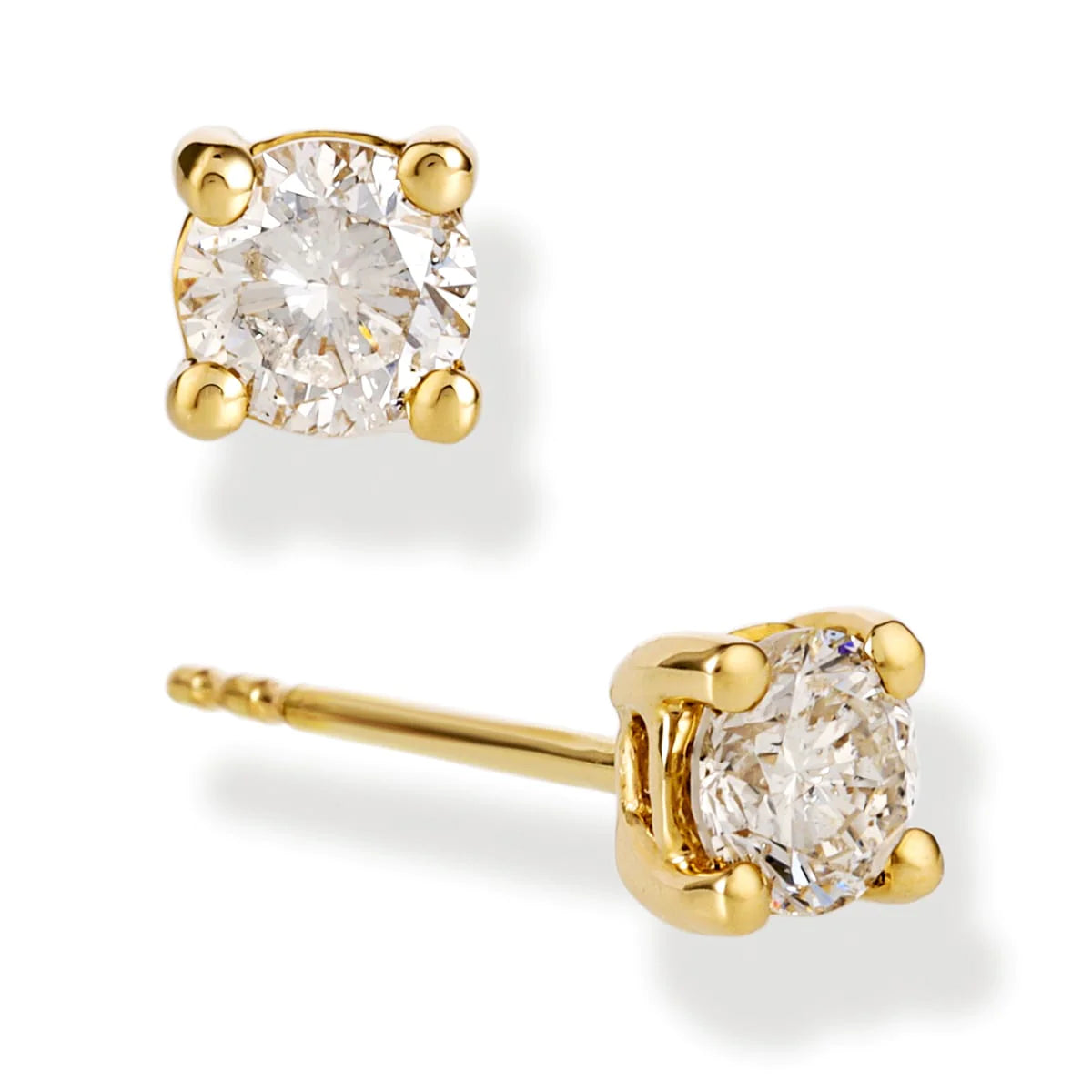 Diamond Round 1 Pcs Ear Studs Yellow Gold
