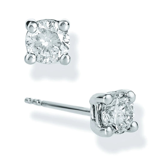 Diamond Round 1 Pcs Ear Studs White Gold