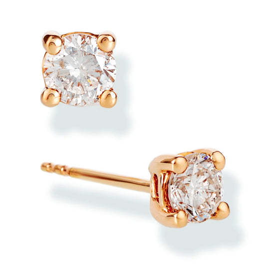 Diamond Round 1 Pcs Ear Studs Rose Gold