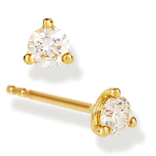 Diamond Round 1 Pcs Ear Studs Yellow Gold