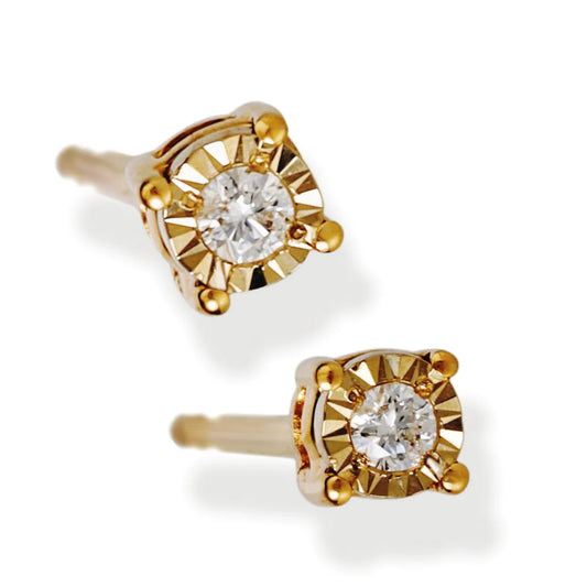 Diamond Round 1 Pcs Ear Studs Yellow Gold