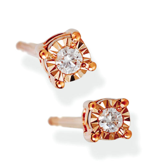 Diamond Round 1 Pcs Ear Studs Rose Gold