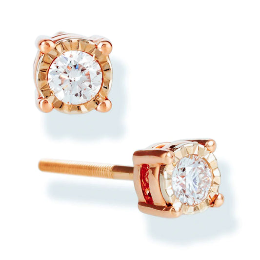 Diamond Round 1 Pcs Ear Studs Rose Gold