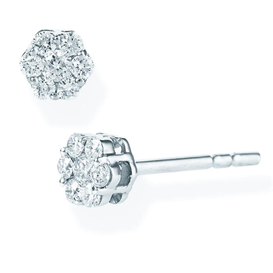 Diamond Round Disk Ear Studs White Gold