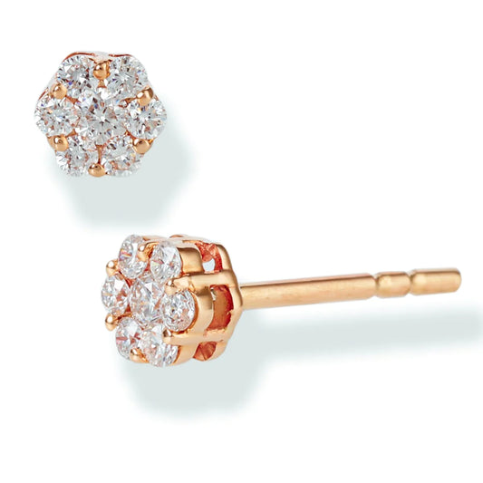 Diamond Round Disk Ear Studs Rose Gold