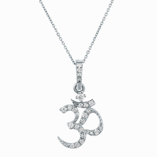 Diamond om pandent 14k white gold