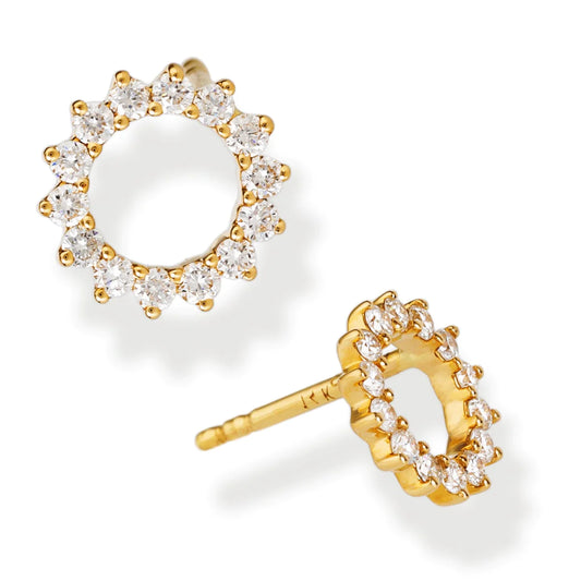 Diamond Open Circle Ear Studs Yellow Gold