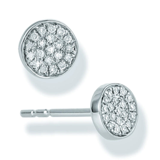 Diamond Round Disk Ear Studs White Gold