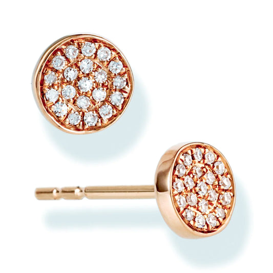 Diamond Round Disk Ear Studs Rose Gold