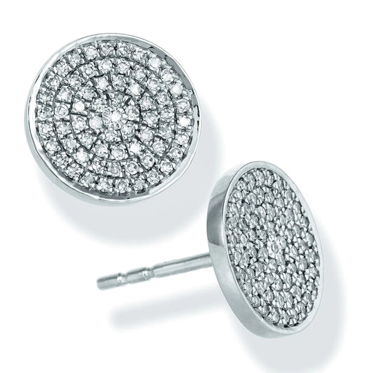 Diamond Round Disk Ear Studs White Gold