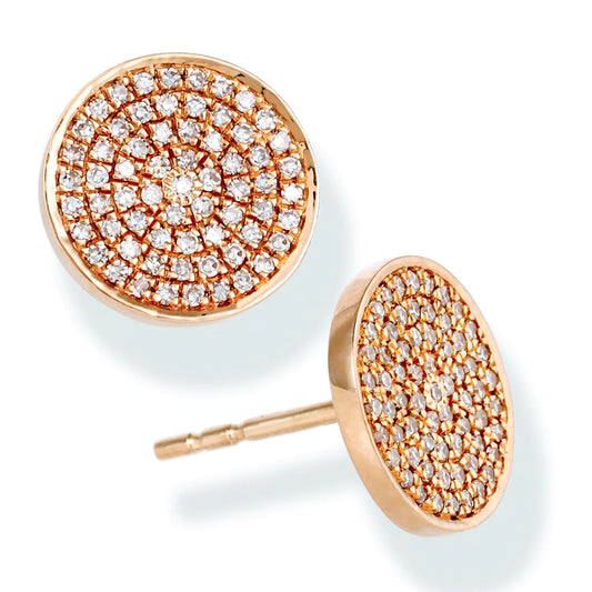 Diamond Round Disk Ear Studs Rose Gold