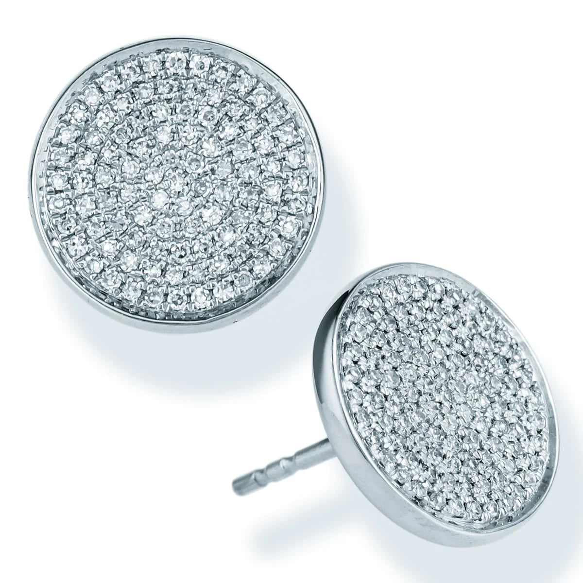 Diamond Round Disk Ear Studs White Gold