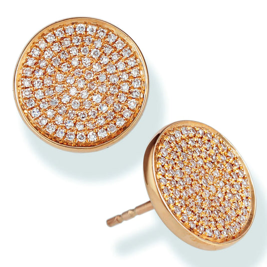 Diamond Round Disk Ear Studs Rose Gold