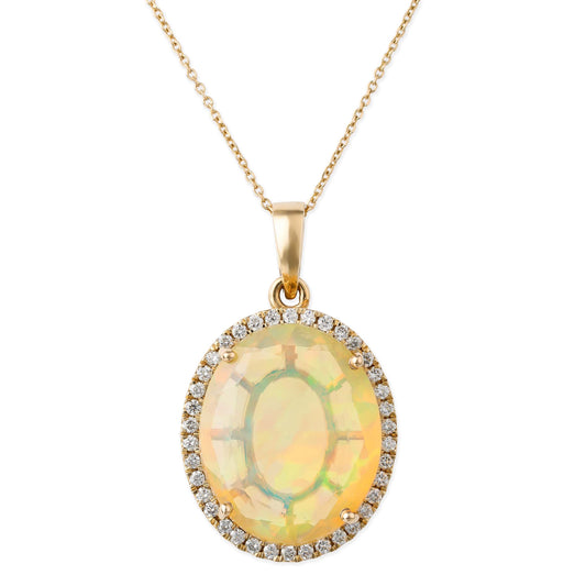 Diamond Ethiopian Opal Oval Shape Pandent