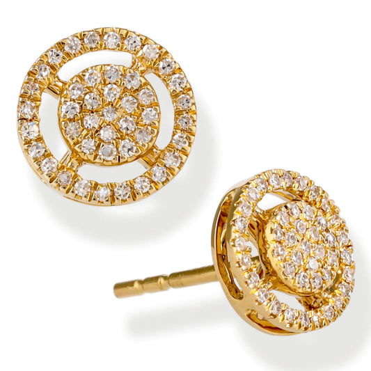 Diamond Round Ear Studs Yellow Gold