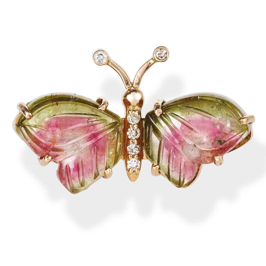 Diamond/ Watermelon Tourmaline Butterfly Ring