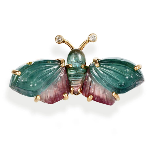 Diamond/ Watermelon Tourmaline Butterfly Ring